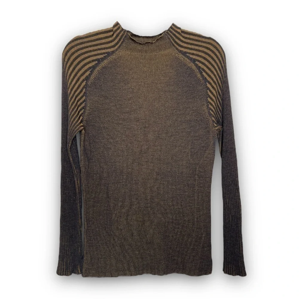 DREYDEN Wool Sweater‎ Contrast Stripe Rib Knit Lightweight Slim Fit Mockneck XL